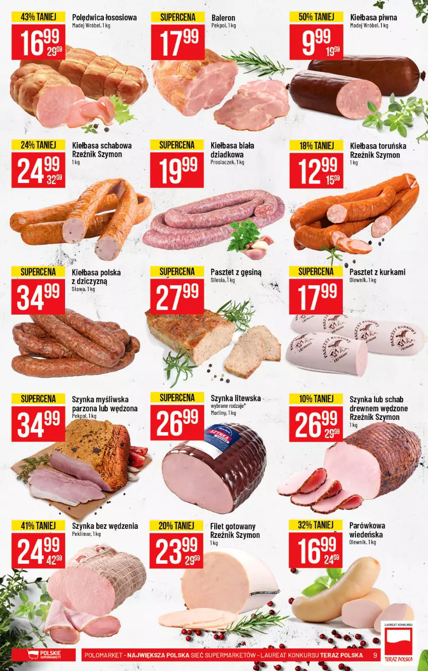 Gazetka promocyjna PoloMarket - Gazetka pomocyjna - ważna 18.08 do 24.08.2021 - strona 9 - produkty: Kiełbasa, Kiełbasa biała, Kiełbasa piwna, Kiełbasa schabowa, Laur, Madej Wróbel, Olewnik, Pasztet, Pekpol, Polędwica, Sos, Szynka