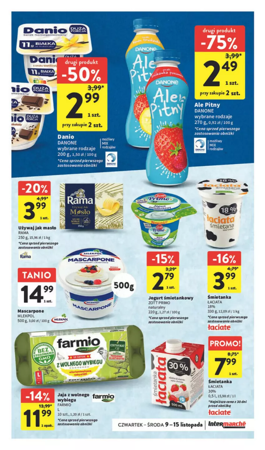 Gazetka promocyjna Intermarche - ważna 09.11 do 15.11.2023 - strona 20 - produkty: Danio, Danone, Fa, Jaja, Jogurt, Mascarpone, Masło, Rama, Top, Zott, Zott Primo