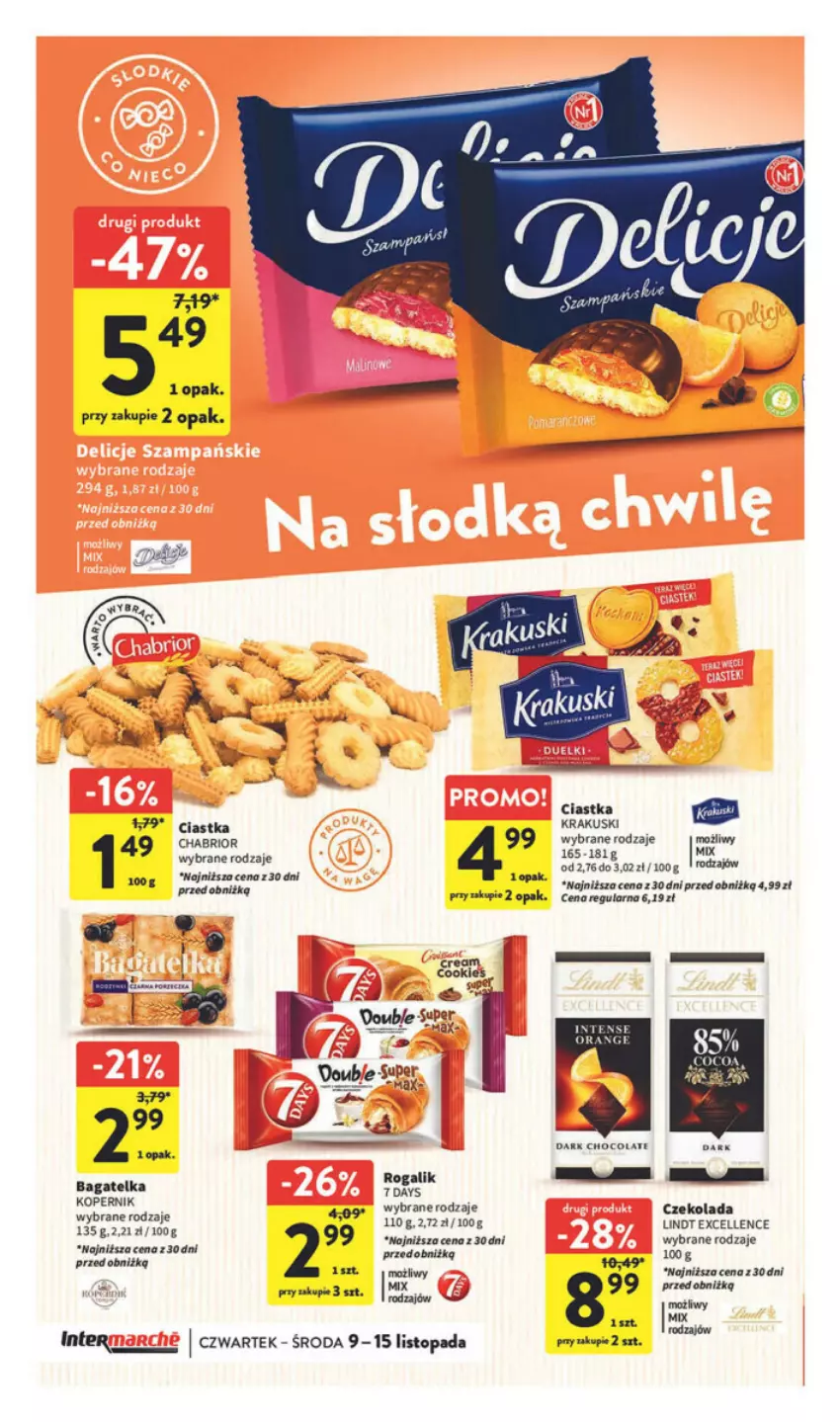 Gazetka promocyjna Intermarche - ważna 09.11 do 15.11.2023 - strona 24 - produkty: 7 Days, Chabrior, Ciastka, Czekolada, Krakus, Krakuski, Lindt, Rogal, Top, Tran