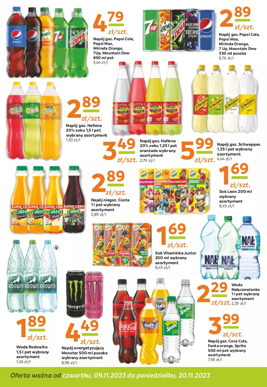 Gazetka promocyjna Gama - Gazetka Gama - ważna 20.11.2023 do 09.11.2024 - strona 10 - produkty: 7up, Fa, Fanta, Hellena, Inka, Leon, Mirinda, Nałęczowianka, Napój, Oranżada, Pepsi, Pepsi max, Schweppes, Sok, Sprite, Woda