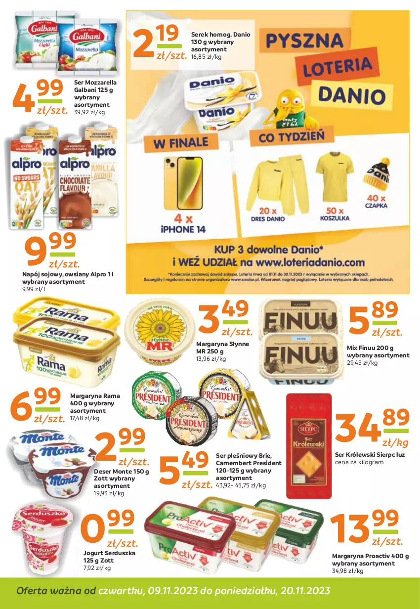 Gazetka promocyjna Gama - Gazetka Gama - ważna 20.11.2023 do 09.11.2024 - strona 6 - produkty: Alpro, Brie, Camembert, Danio, Deser, Finuu, Galbani, Gra, Jogurt, Królewski, Margaryna, Monte, Mozzarella, Napój, Rama, Ser, Ser pleśniowy, Serek, Słynne, Zott