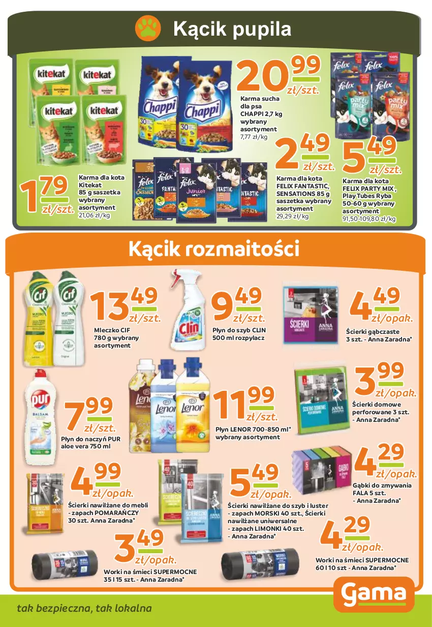 Gazetka promocyjna Gama - Gazetka Gama - ważna 20.11.2023 do 09.11.2024 - strona 9 - produkty: Aloe vera, Chappi, Cif, Clin, Fa, Fanta, Felix, KiteKat, Lenor, Mleczko, Piec, Płyn do szyb, Pur, Ryba, Sati, Worki na śmiec, Worki na śmieci