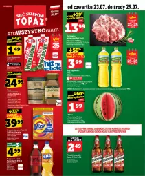 Gazetka promocyjna Topaz - Gazetka - Gazetka - ważna od 29.07 do 29.07.2026 - strona 1 - produkty: Piwa, Piwo, Kujawski, Kawa rozpuszczalna, Top, Gra, Królewski, Proszek do prania, Karkówka wieprzowa, Kawa, Coca-Cola, Mlekovita, Vizir, Fanta, Jacobs, Arbuz, Waga, Sprite, Napój, Olej, Mleko, Fa
