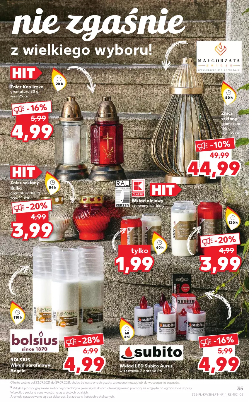 Gazetka promocyjna Kaufland - OFERTA TYGODNIA - ważna 23.09 do 29.09.2021 - strona 35 - produkty: Bols, Bolsius, Gra, Olej, Rama, Wkład olejowy, Znicz