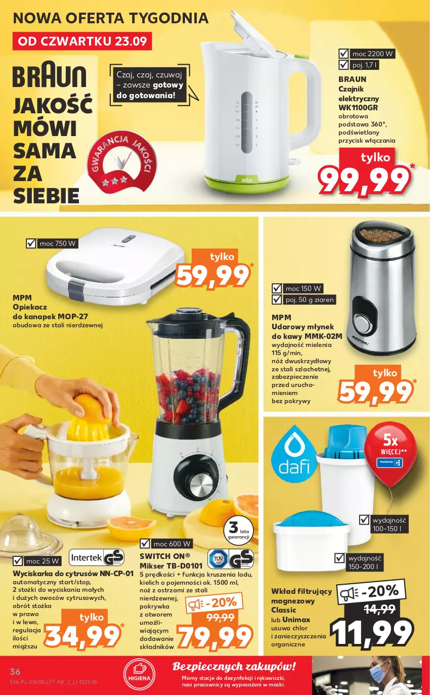 Gazetka promocyjna Kaufland - OFERTA TYGODNIA - ważna 23.09 do 29.09.2021 - strona 36 - produkty: Braun, Czajnik, Czajnik elektryczny, Magnez, Mikser, Młynek, Młynek do kawy, Mop, Noż, Opiekacz do kanapek, Piec, Ser, Top, Wkład filtrujący, Wyciskarka