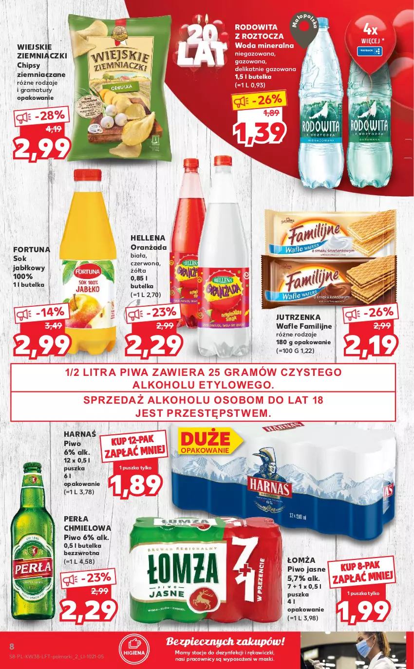 Gazetka promocyjna Kaufland - OFERTA TYGODNIA - ważna 23.09 do 29.09.2021 - strona 8 - produkty: Chipsy, Fa, Fortuna, Gra, Harnaś, Hellena, Jutrzenka, Olma, Oranżada, Perła, Piec, Piwa, Piwo, Piwo jasne, Rama, Sok, Sok jabłkowy, Wafle, Woda, Woda mineralna