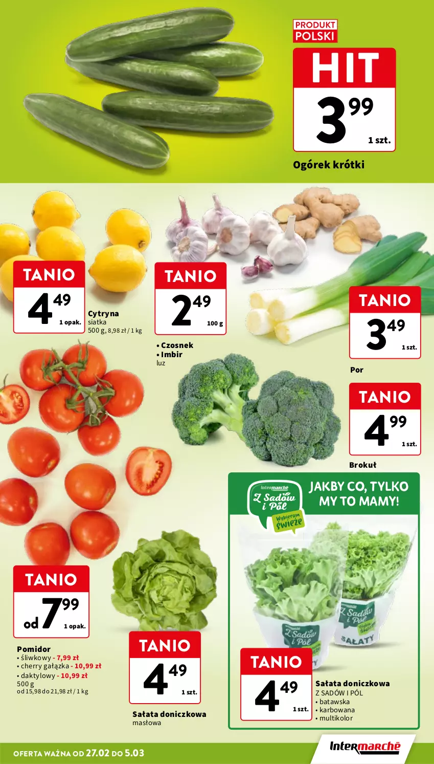 Gazetka promocyjna Intermarche - Gazetka Intermarche - ważna 27.02 do 05.03.2025 - strona 13 - produkty: Czosnek, Imbir, Masło, Ogórek, Owoce, Por, Sałat, Siatka, Warzywa