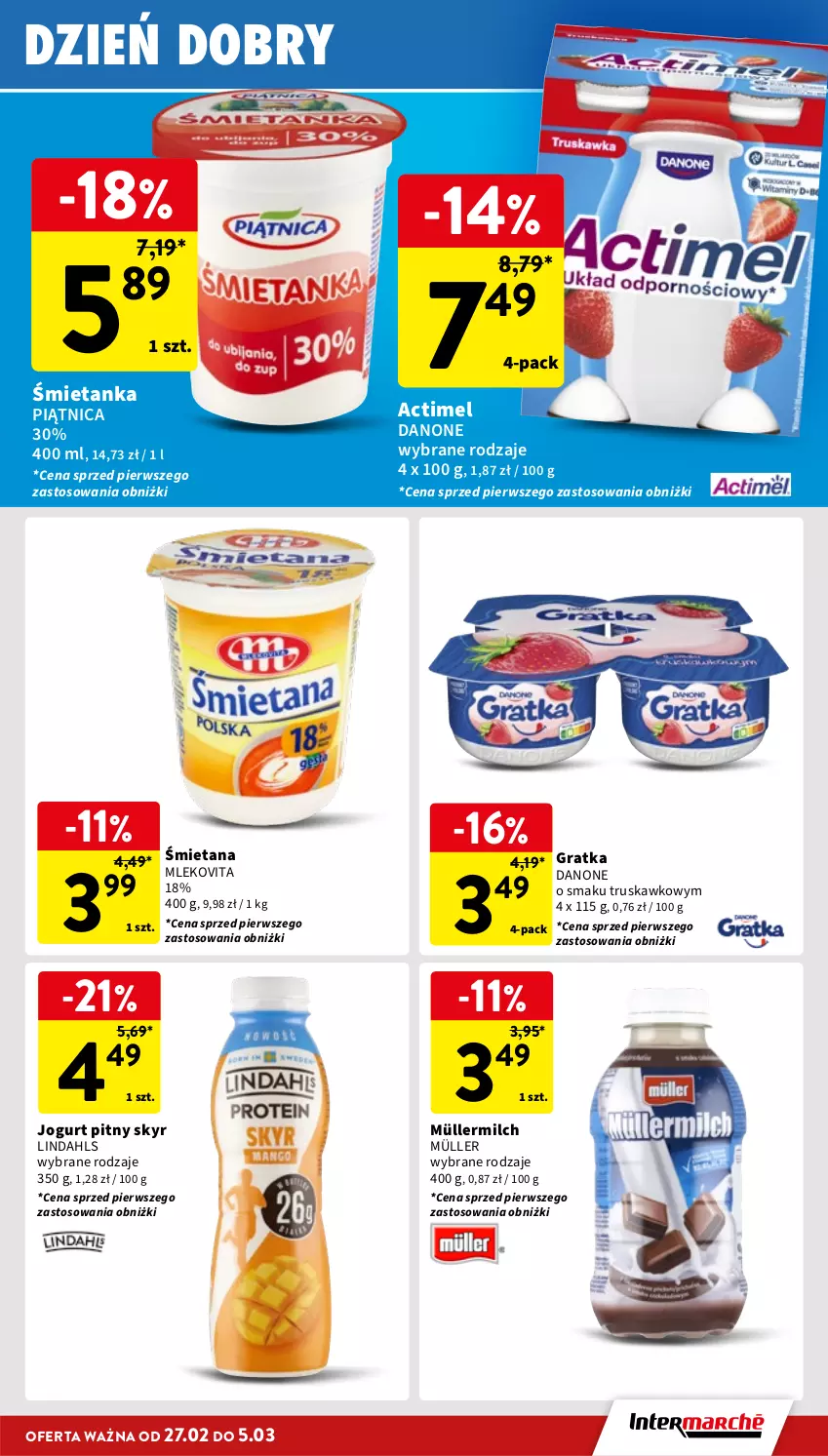 Gazetka promocyjna Intermarche - Gazetka Intermarche - ważna 27.02 do 05.03.2025 - strona 23 - produkty: Actimel, Danone, Gra, Jogurt, Jogurt pitny, Mleko, Mlekovita, Müller, Müllermilch, Piątnica