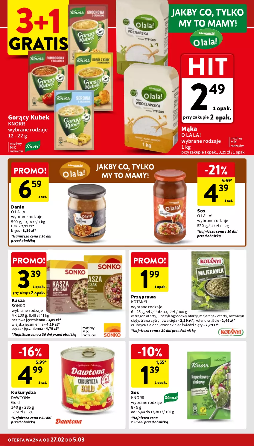 Gazetka promocyjna Intermarche - Gazetka Intermarche - ważna 27.02 do 05.03.2025 - strona 26 - produkty: Bigos, Czosnek, Dawtona, Flaki, Gra, Kasza, Knorr, Kolendra, Kubek, Kukurydza, Mąka, Sonko, Sos