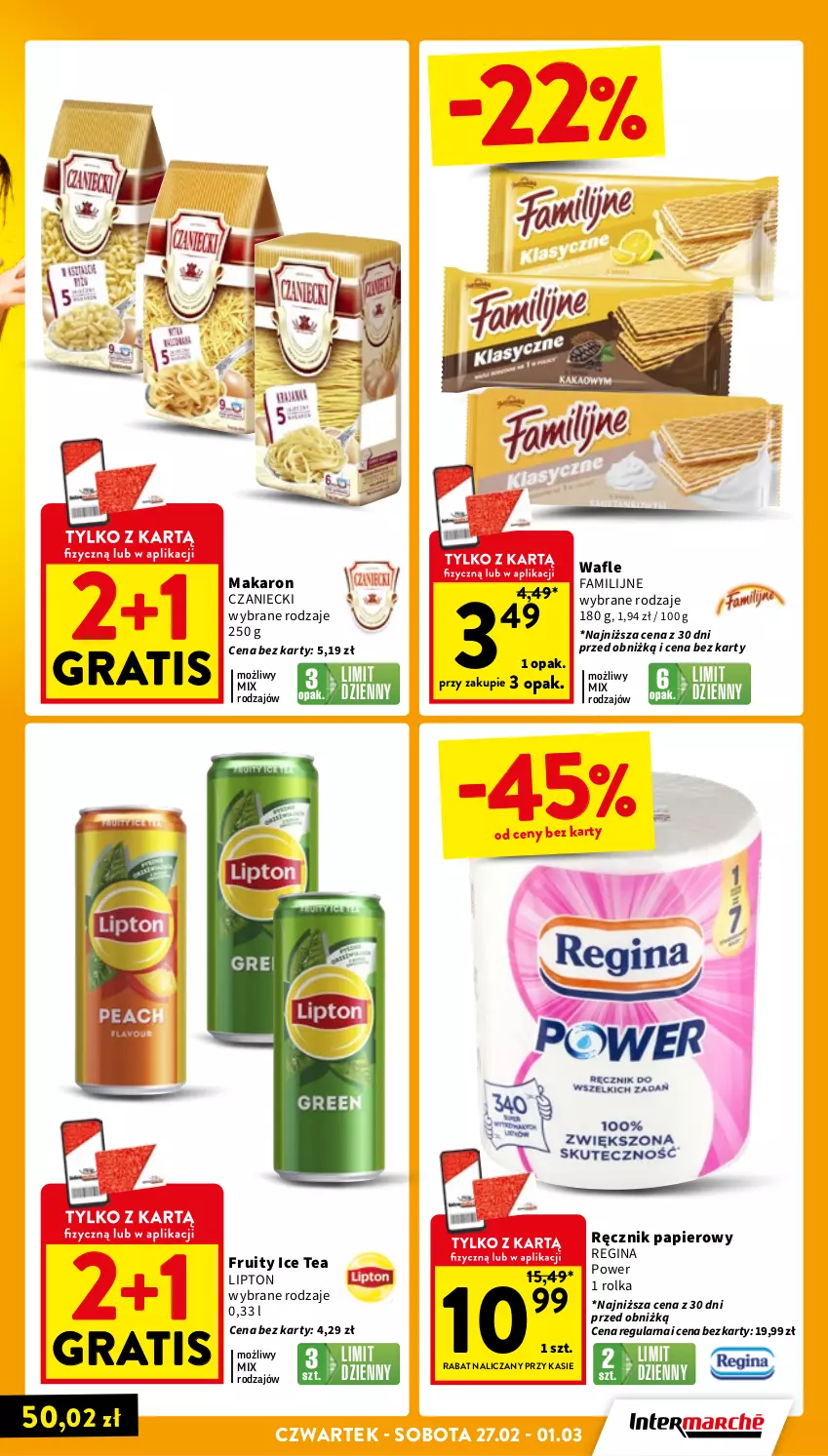 Gazetka promocyjna Intermarche - Gazetka Intermarche - ważna 27.02 do 05.03.2025 - strona 3 - produkty: Fa, Gin, Gra, Ice tea, Lipton, Makaron, Papier, Ręcznik, Wafle