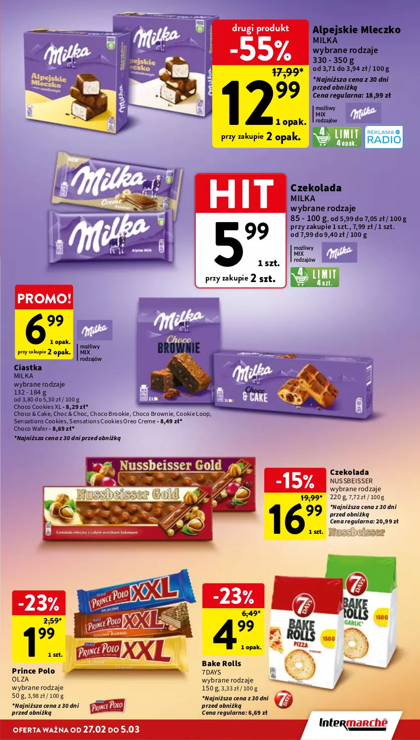 Gazetka promocyjna Intermarche - Gazetka Intermarche - ważna 27.02 do 05.03.2025 - strona 31 - produkty: Bake Rolls, Brownie, Ciastka, Czekolada, Milka, Mleczko, Oreo, Prince Polo, Sati, Ser