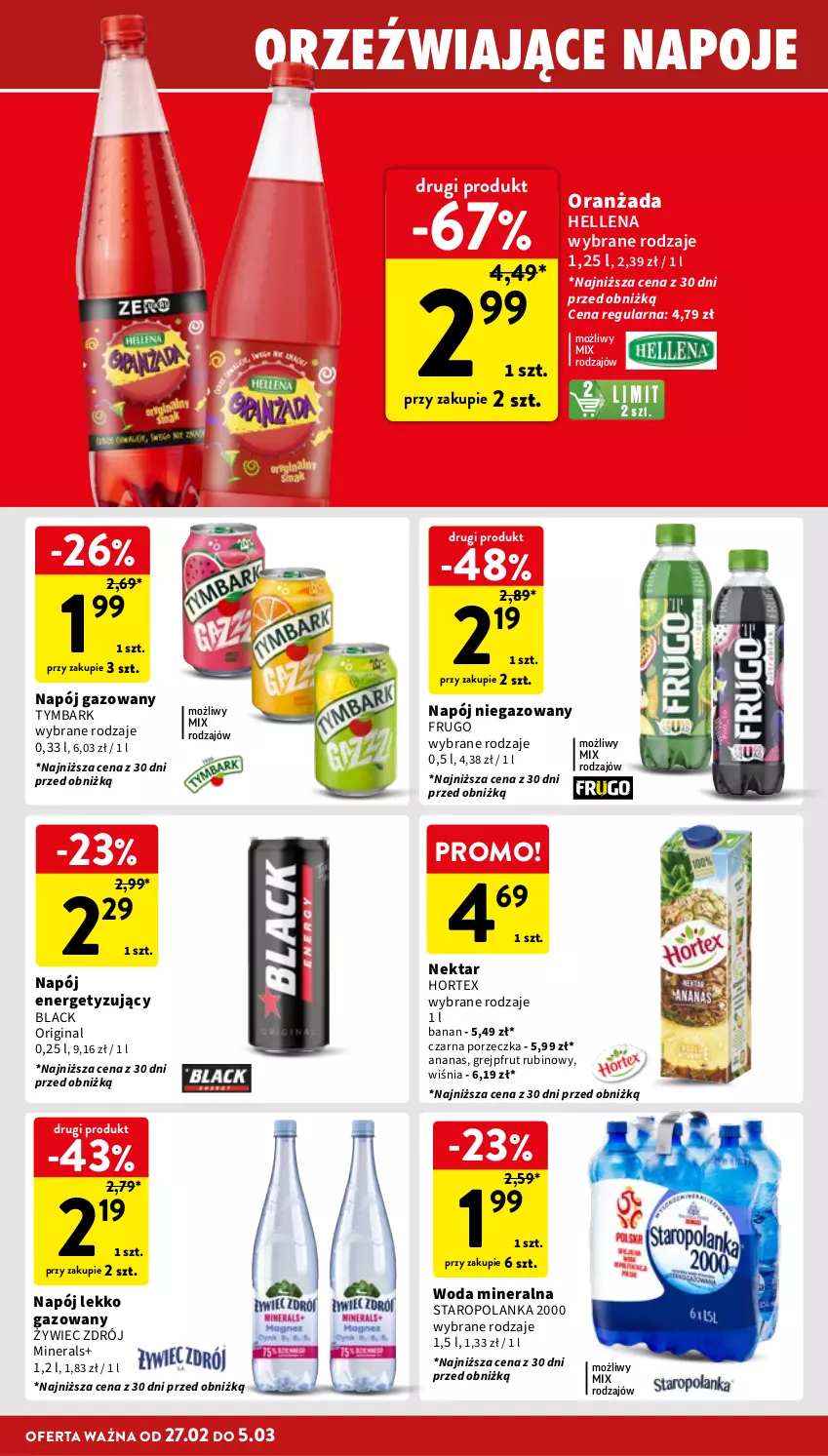 Gazetka promocyjna Intermarche - Gazetka Intermarche - ważna 27.02 do 05.03.2025 - strona 32 - produkty: Ananas, Gin, Grejpfrut, Hellena, Hortex, Lack, Napój, Napój gazowany, Napój niegazowany, Napoje, Nektar, Oranżada, Por, Rubin, Staropolanka, Tymbark, Woda, Woda mineralna