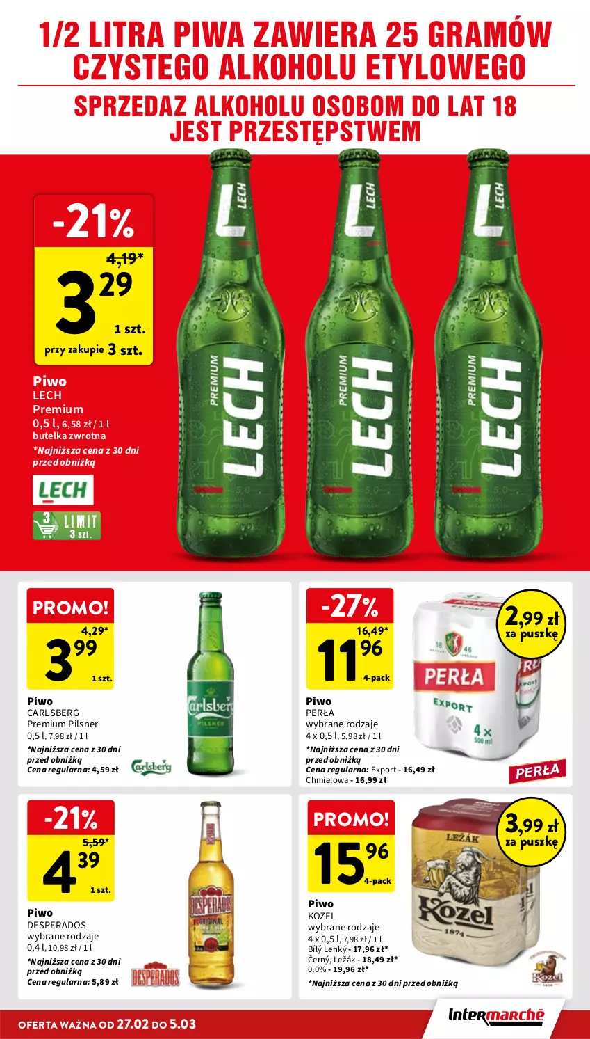 Gazetka promocyjna Intermarche - Gazetka Intermarche - ważna 27.02 do 05.03.2025 - strona 33 - produkty: Carlsberg, Desperados, Kozel, Lech Premium, Perła, Piwo, Por