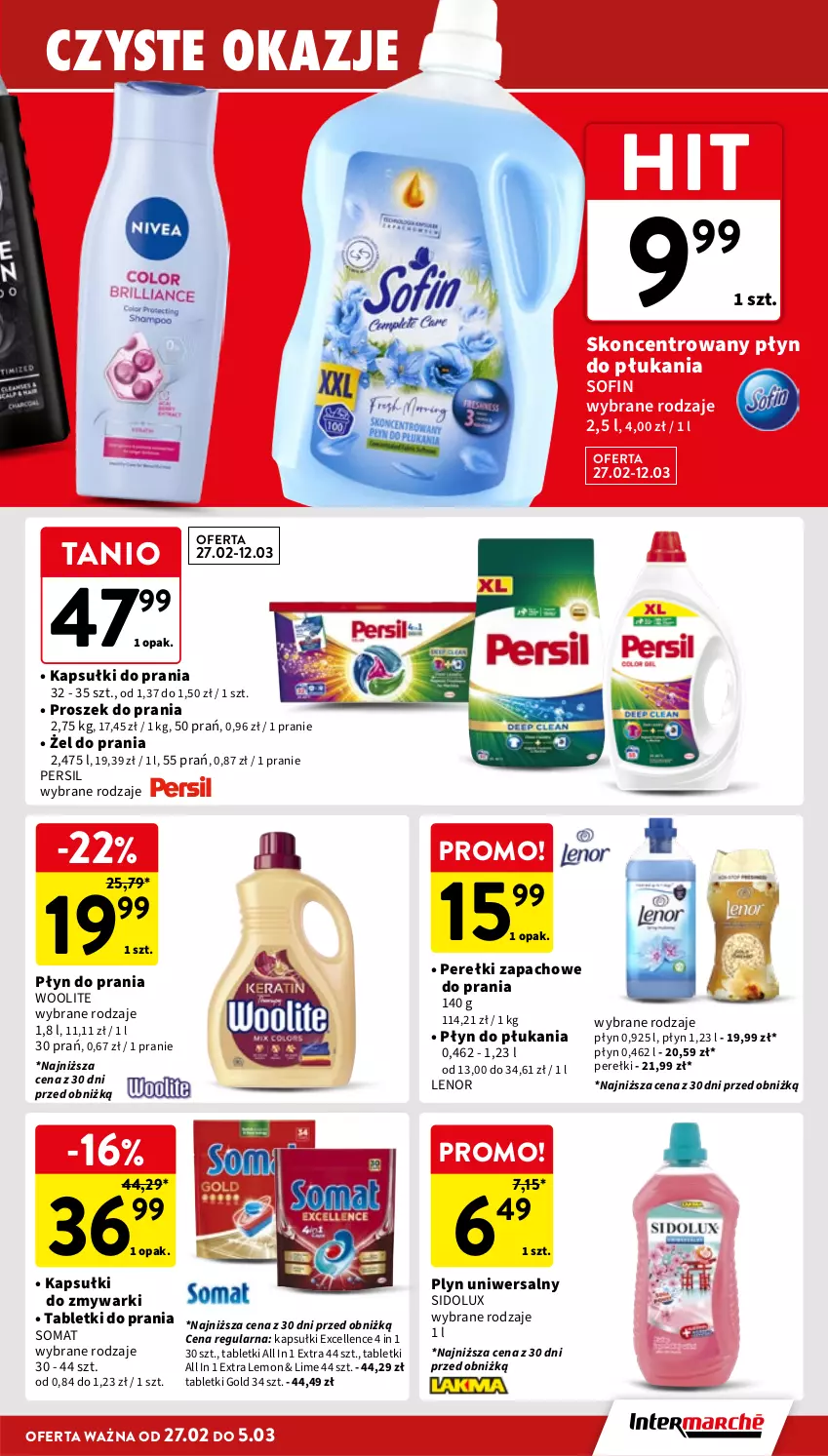 Gazetka promocyjna Intermarche - Gazetka Intermarche - ważna 27.02 do 05.03.2025 - strona 37 - produkty: Kapsułki do prania, Lenor, Perełki zapachowe, Persil, Płyn do płukania, Płyn do prania, Proszek do prania, Sidolux, Somat, Tablet, Woolite, Zmywarki