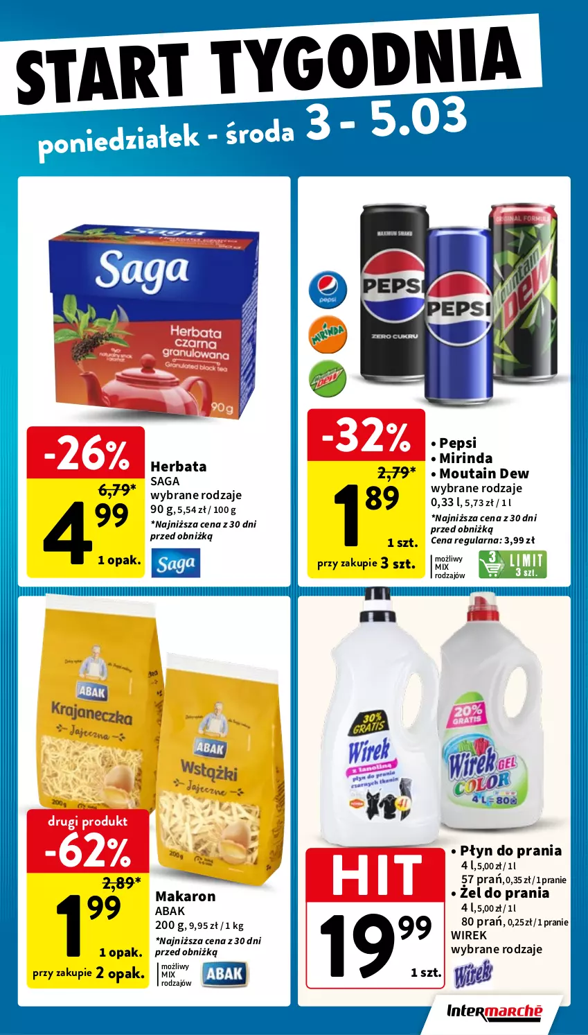 Gazetka promocyjna Intermarche - Gazetka Intermarche - ważna 27.02 do 05.03.2025 - strona 43 - produkty: Herbata, Makaron, Mirinda, Pepsi, Płyn do prania, Saga