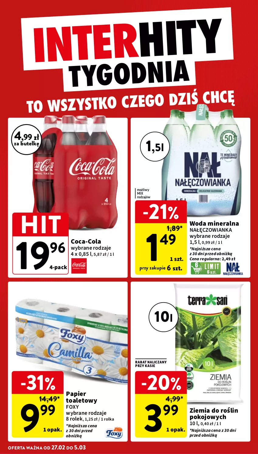 Gazetka promocyjna Intermarche - Gazetka Intermarche - ważna 27.02 do 05.03.2025 - strona 6 - produkty: Coca-Cola, Foxy, Nałęczowianka, Papier, Woda, Woda mineralna