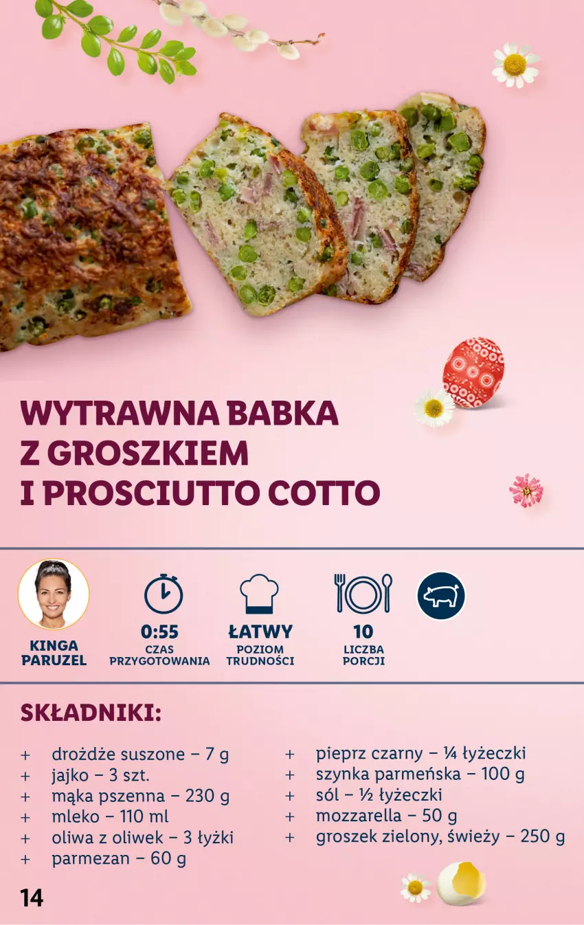 Gazetka promocyjna Lidl - KATALOG WIELKANOC - ważna 06.03 do 09.04.2023 - strona 14 - produkty: Babka, Drożdże, Groszek, Mąka, Mąka pszenna, Mleko, Mozzarella, Oliwa z oliwek, Parmezan, Pieprz, Por, Prosciutto, Sól, Szynka