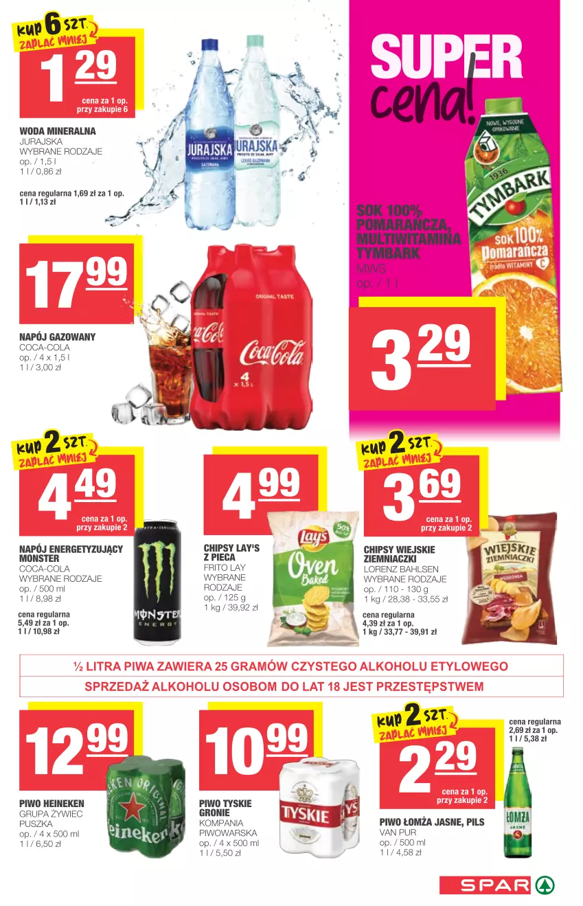 Gazetka promocyjna Spar - Eurospar - ważna 07.07 do 13.07.2021 - strona 5 - produkty: Chipsy, Coca-Cola, Heineken, Lorenz, Piec, Piwo, Pur, Sok, Tymbark, Tyskie, Woda, Woda mineralna