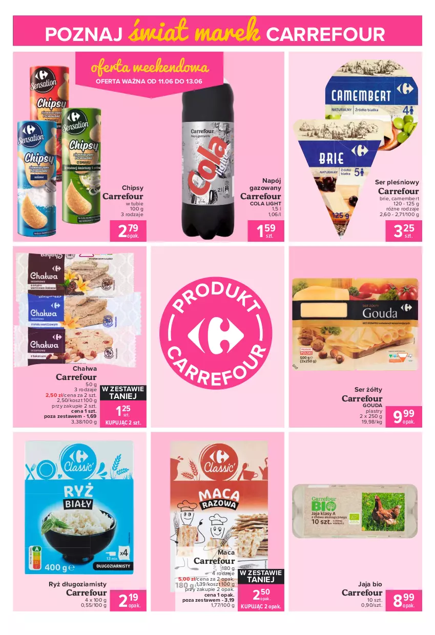 Gazetka promocyjna Carrefour - Gazetka Express - ważna 07.06 do 14.06.2021 - strona 4 - produkty: Brie, Camembert, Chałwa, Chipsy, Gouda, Gouda plastry, Jaja, Kosz, Napój, Napój gazowany, Ryż, Ser, Ser pleśniowy