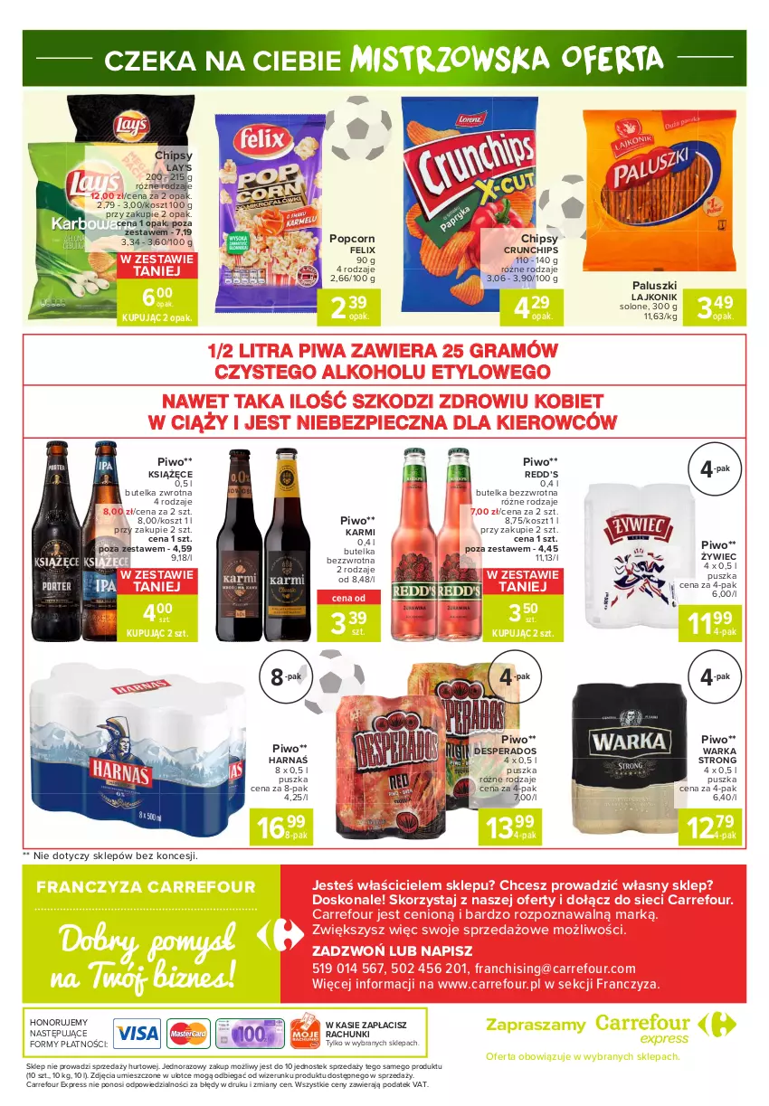 Gazetka promocyjna Carrefour - Gazetka Express - ważna 07.06 do 14.06.2021 - strona 6 - produkty: Chipsy, Crunchips, Desperados, Felix, Gra, Harnaś, Karmi, Kosz, Książęce, Lajkonik, Lay’s, Piec, Piwa, Piwo, Popcorn, Stek, Warka