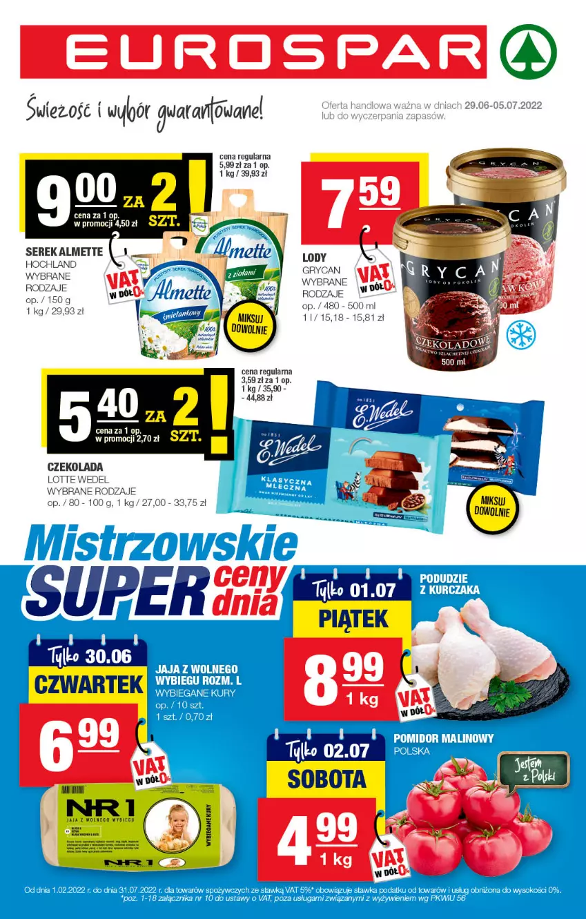 Gazetka promocyjna Spar - EuroSpar - ważna 26.06 do 06.07.2022 - strona 1 - produkty: Almette, Czekolada, Gry, Hochland, Ser, Serek