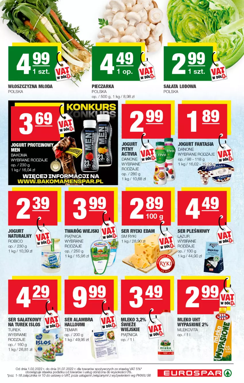 Gazetka promocyjna Spar - EuroSpar - ważna 26.06 do 06.07.2022 - strona 3 - produkty: Activia, BIC, Danone, Edam, Fa, Fanta, Jogurt, Lazur, Mleko, Mlekovita, Piątnica, Piec, Pieczarka, Robico, Rycki Edam, Sałat, Sałata lodowa, Ser, Sok