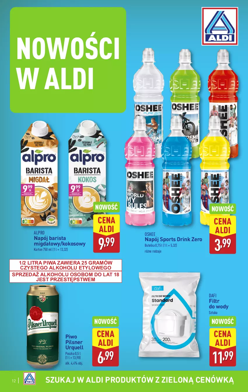 Gazetka promocyjna Aldi - Pełna oferta - ważna 17.03 do 22.03.2025 - strona 12 - produkty: Alpro, Gra, Kokos, Napój, Oshee, Pilsner Urquell, Piwa, Piwo, Por, Sport