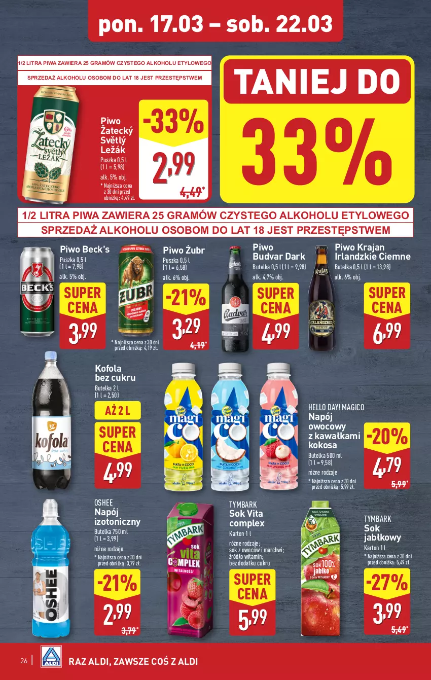 Gazetka promocyjna Aldi - Pełna oferta - ważna 17.03 do 22.03.2025 - strona 26 - produkty: Gra, Kawa, Kokos, Napój, Napój izotoniczny, Oshee, Piwa, Piwo, Sok, Sok jabłkowy, Tymbark, Vita C