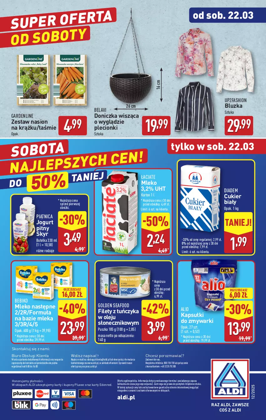 Gazetka promocyjna Aldi - Pełna oferta - ważna 17.03 do 22.03.2025 - strona 42 - produkty: Bebiko, Biuro, Cukier, Fa, Golden Seafood, Jogurt, Jogurt pitny, Mleko, O nas, Olej, Piątnica, Por, Tuńczyk, Zmywarki