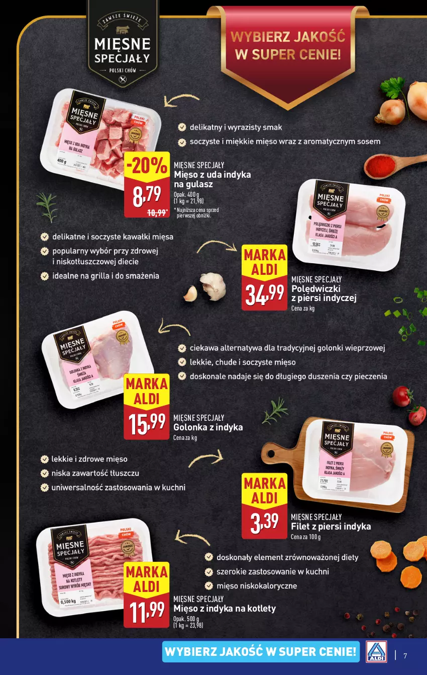 Gazetka promocyjna Aldi - Pełna oferta - ważna 17.03 do 22.03.2025 - strona 7 - produkty: Filet z piersi indyka, Golonka z indyka, Kotlet, Mięsne specjały, Mięso, Mięso z indyka