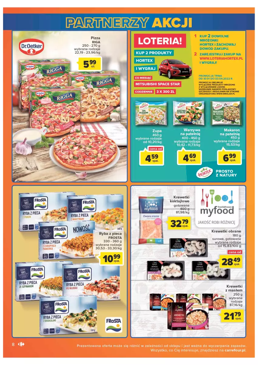 Gazetka promocyjna Carrefour - Gazetka Market - ważna 08.02 do 28.02.2022 - strona 8 - produkty: Fa, Frosta, Frozen, Gra, Hortex, Krewetki, Makaron, Mola, Owoce, Piec, Pizza, Produkty mrożone, Ryba