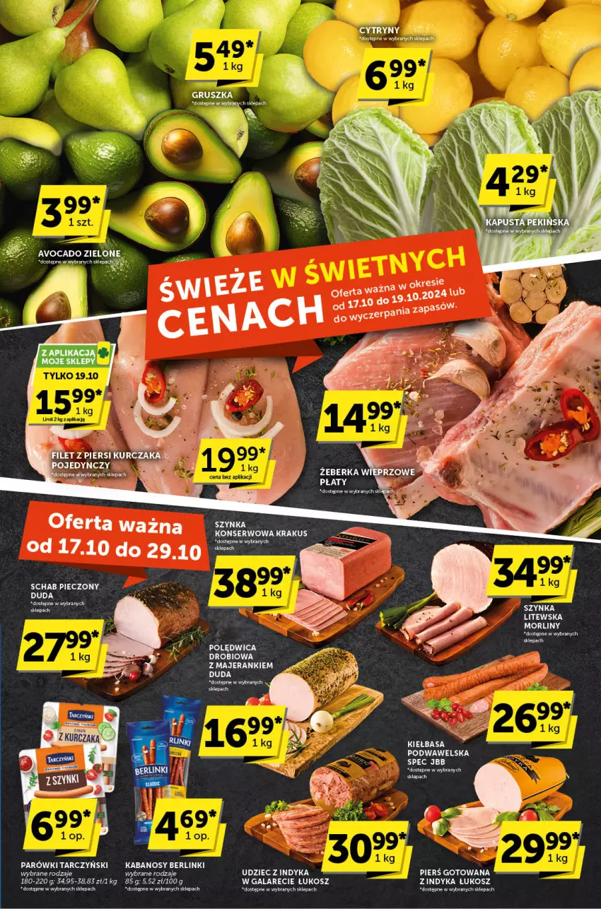 Gazetka promocyjna ABC - ważna 17.10 do 29.10.2024 - strona 7 - produkty: Avocado, Berlinki, Duda, Fa, Gala, Kabanos, Kosz, Krakus, Kurczak, Morliny, Parówki, Piec, Polędwica, Schab pieczony, Ser, Szynka, Tarczyński, Wawel