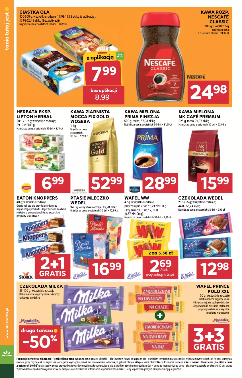 Gazetka promocyjna Stokrotka - Supermarket - ważna 23.04 do 28.04.2025 - strona 12 - produkty: Baton, Ciastka, Czekolada, Gra, Herbata, Kawa, Kawa mielona, Kawa ziarnista, Knoppers, Lipton, Mięso, Milka, Mleczko, Mocca Fix Gold, Nescafé, Owoce, Por, Prima, Prince Polo, Ptasie mleczko, Torba, Warzywa, Woseba