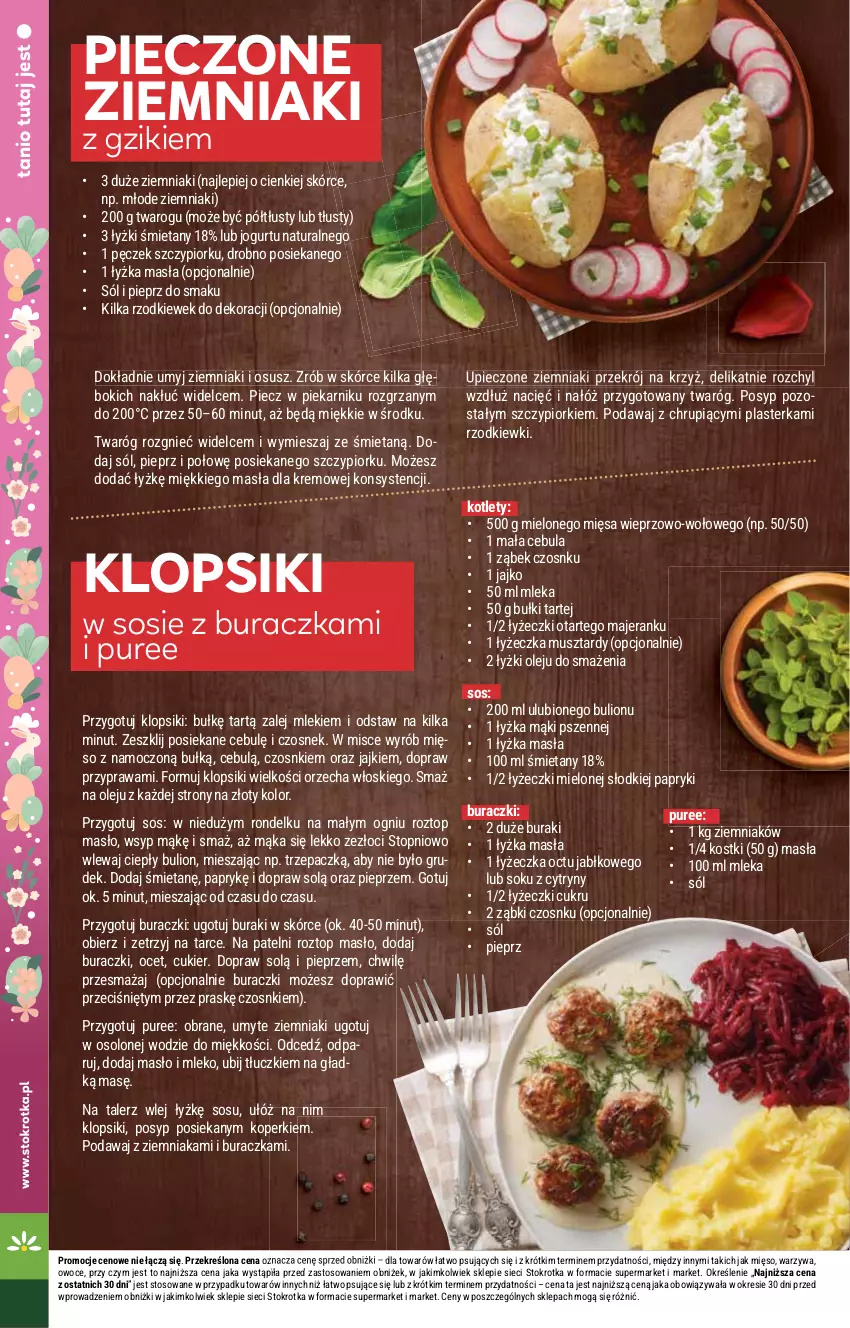 Gazetka promocyjna Stokrotka - Supermarket - ważna 23.04 do 28.04.2025 - strona 18 - produkty: Bulion, Buraczki, Buraki, Cebula, Cukier, Cytryny, Czosnek, Jogurt, Klopsiki, Kotlet, Lion, Mąka, Masło, Mięso, Mleko, Mus, Ocet, Olej, Owoce, Piec, Pieczone ziemniaki, Piekarnik, Pieprz, Pur, Rondel, Sok, Sól, Sos, Talerz, Top, Twaróg, Warzywa, Ziemniaki