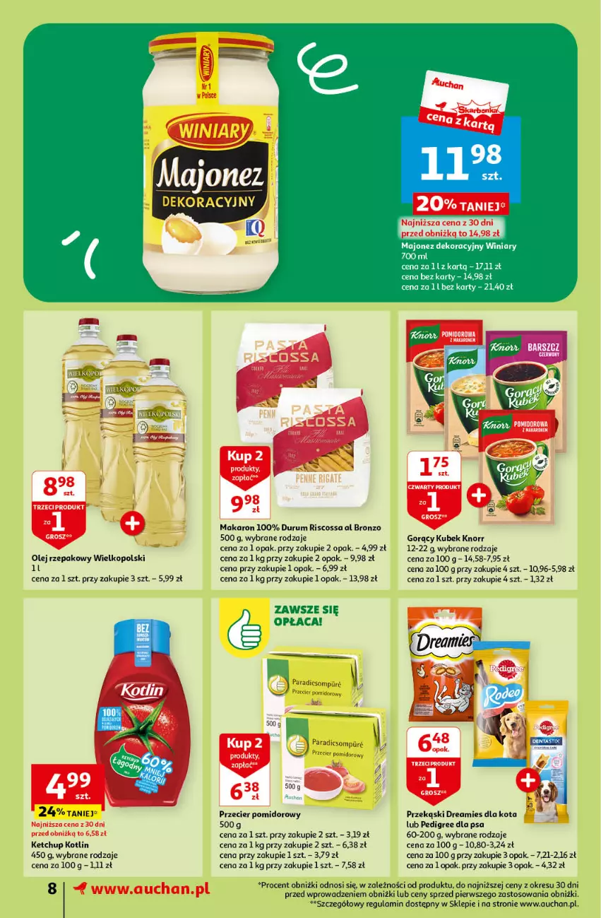 Gazetka promocyjna Auchan - Gazetka Z miłości do okazji Supermarket Auchan - ważna 08.02 do 14.02.2024 - strona 8 - produkty: Ketchup, Knorr, Kotlin, Kubek, Makaron, Olej, Olej rzepakowy, Pedigree, Rum