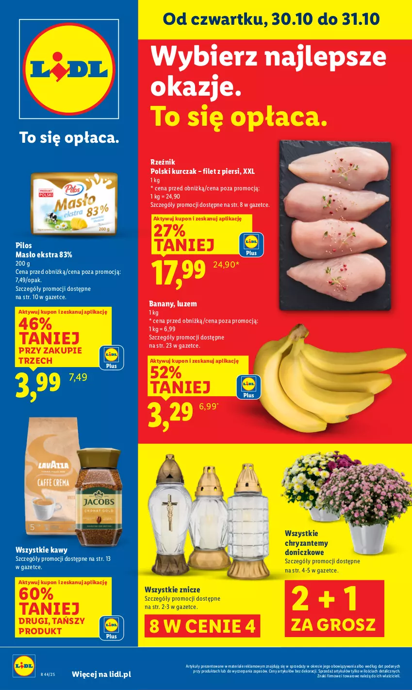 Gazetka promocyjna Lidl - GAZETKA - ważna 30.10 do 31.10.2025 - strona 1 - produkty: Banany, Kurczak, Masło, Pilos, Znicz