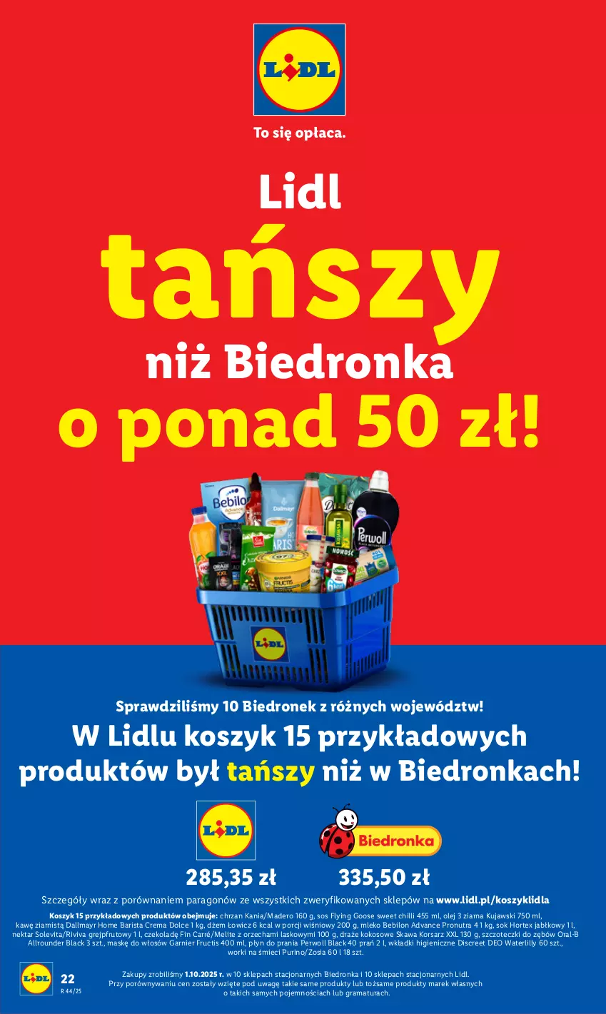 Gazetka promocyjna Lidl - GAZETKA - ważna 30.10 do 31.10.2025 - strona 24 - produkty: BEBILON, Chrzan, Dallmayr, Discreet, Dron, Dżem, Fructis, Garnier, Gra, Grejpfrut, Hortex, Kawa, Kokos, Kosz, Kujawski, Lack, Mleko, Mleko Bebilon, Nektar, Olej, Perwoll, Płyn do prania, Por, Pur, Rama, Sok, Sos, Wkładki, Worki na śmiec, Worki na śmieci