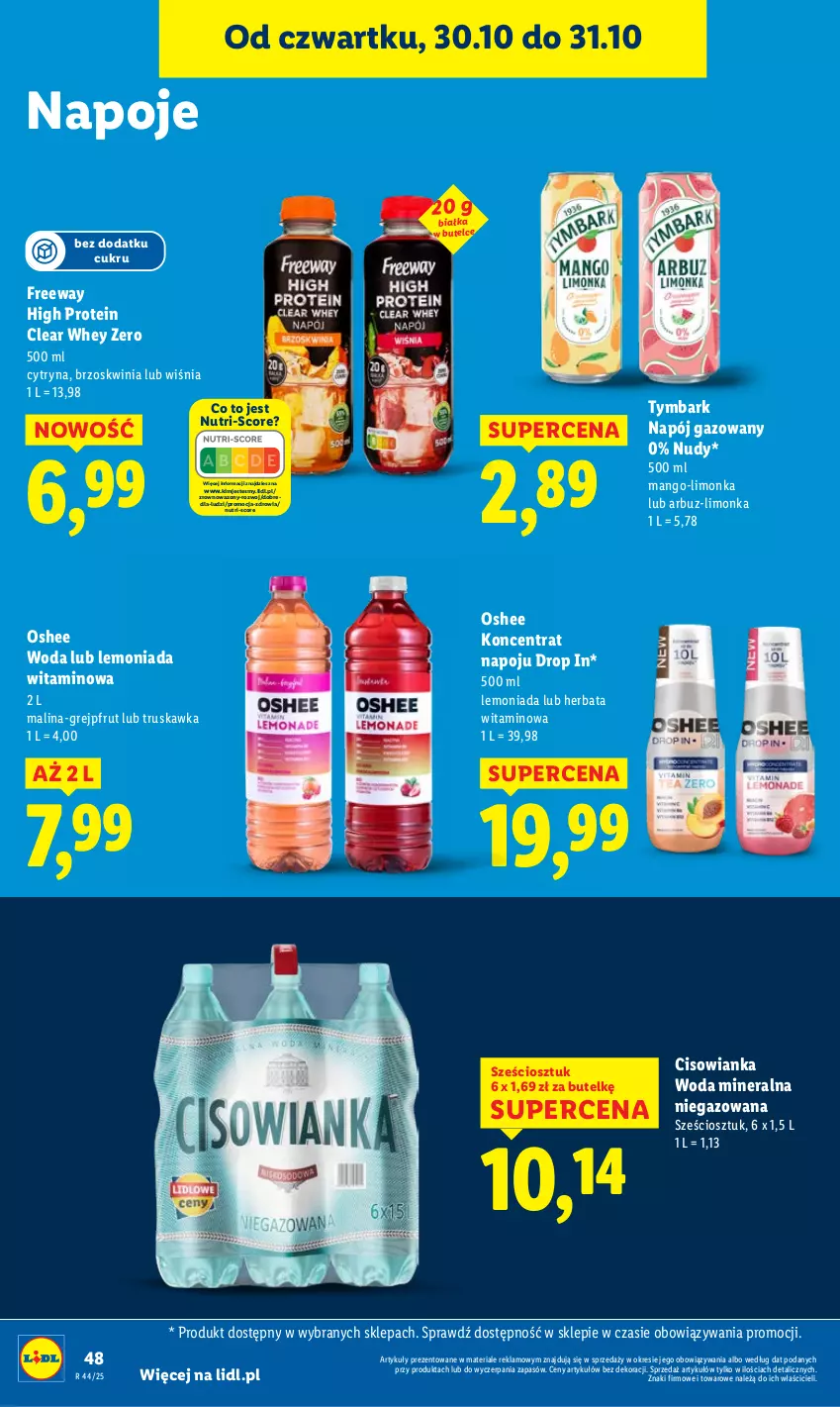 Gazetka promocyjna Lidl - GAZETKA - ważna 30.10 do 31.10.2025 - strona 50 - produkty: Arbuz, Cisowianka, Grejpfrut, Herbata, Lemoniada, Limonka, Mango, Napój, Napój gazowany, Napoje, Oshee, Tymbark, Wazon, Woda, Woda mineralna