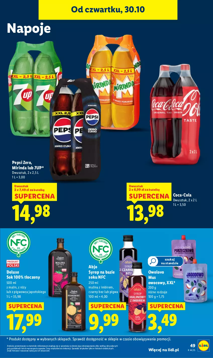 Gazetka promocyjna Lidl - GAZETKA - ważna 30.10 do 31.10.2025 - strona 51 - produkty: 7up, Coca-Cola, Imbir, Mirinda, Mus, Napoje, Pepsi, Sok, Syrop