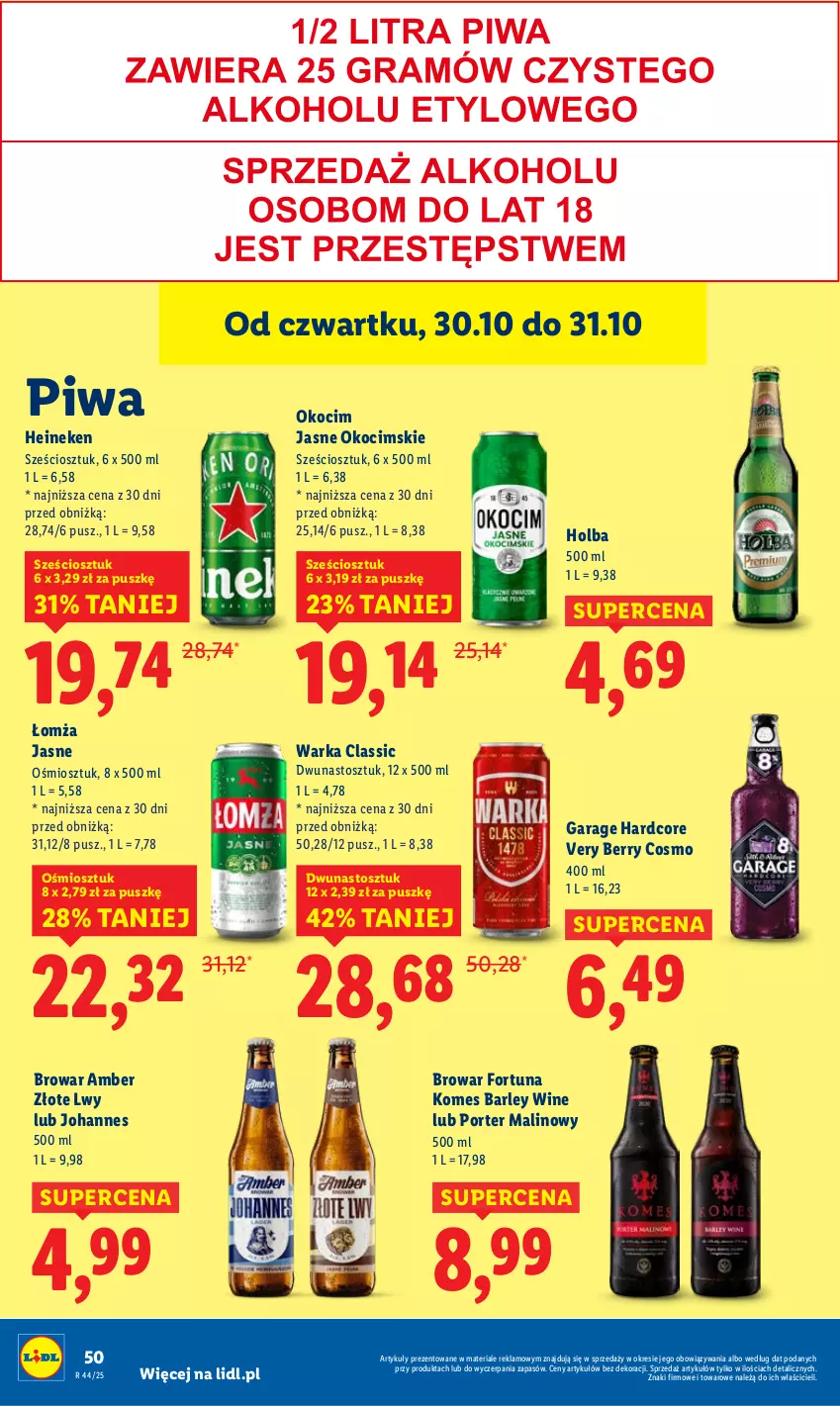 Gazetka promocyjna Lidl - GAZETKA - ważna 30.10 do 31.10.2025 - strona 52 - produkty: Fortuna, Heineken, Koc, Okocim, Piwa, Por, Warka