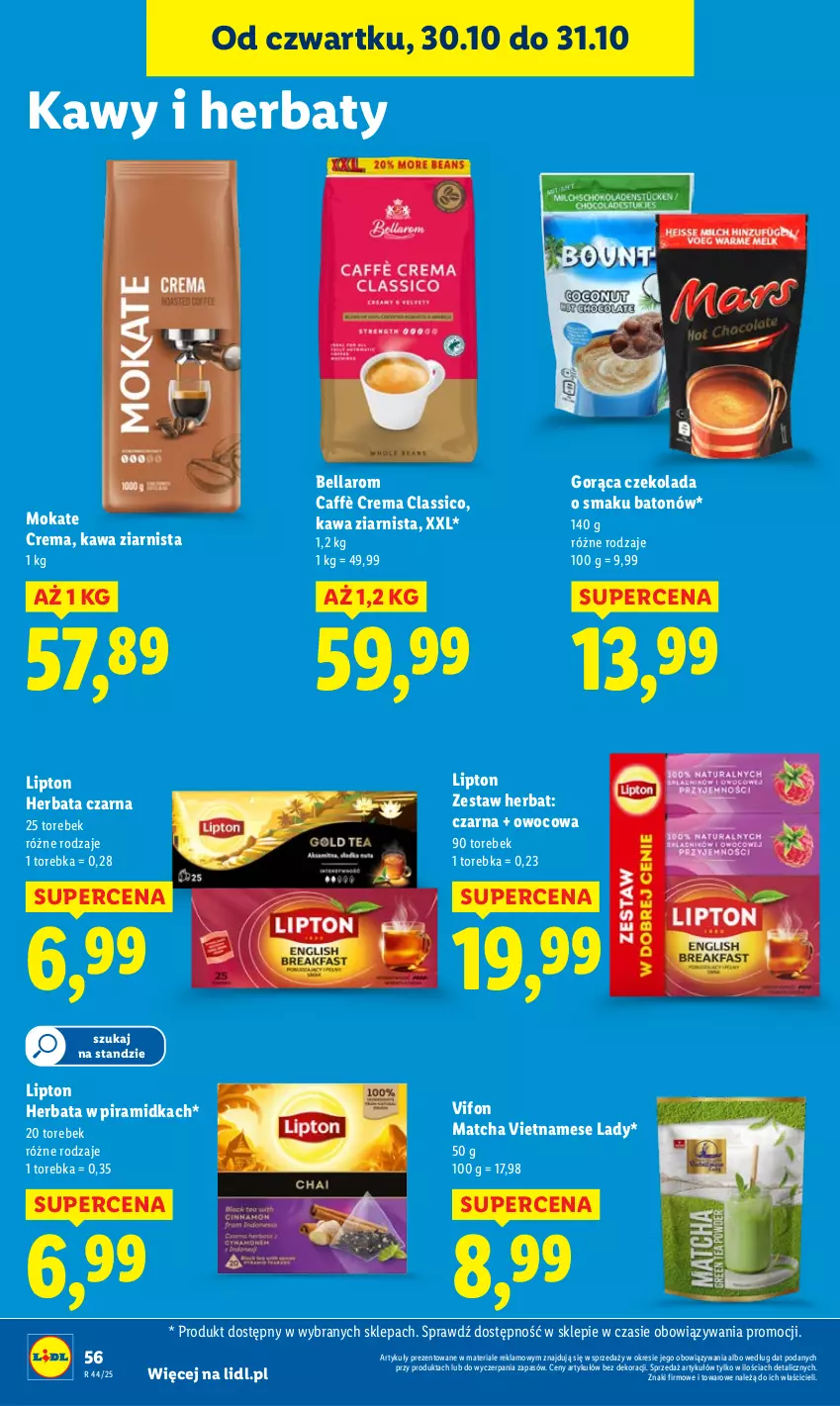 Gazetka promocyjna Lidl - GAZETKA - ważna 30.10 do 31.10.2025 - strona 58 - produkty: Baton, Bell, Bella, Czekolada, Herbata, Herbata czarna, Kawa, Kawa ziarnista, Lipton, Torebka