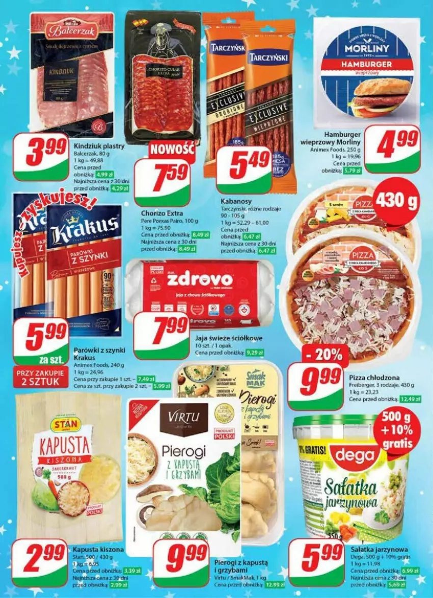 Gazetka promocyjna Dino - ważna 06.12 do 12.12.2023 - strona 10 - produkty: Burger, Dega, Gra, Hamburger, Jaja, Kabanos, Kapustą, Kindziuk, Krakus, Morliny, Parówki, Parówki z szynki, Pierogi, Pizza, Por, Sałat, Sałatka, Taca, Tarczyński, Virtu