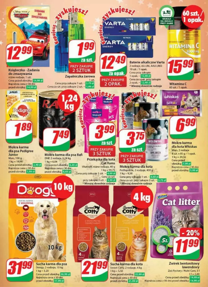 Gazetka promocyjna Dino - ważna 06.12 do 12.12.2023 - strona 19 - produkty: Baterie alkaliczne, Fa, Mars, Mokra karma, Pedigree, Sucha karma, Varta, Vitakraft, Whiskas, Zapalniczka