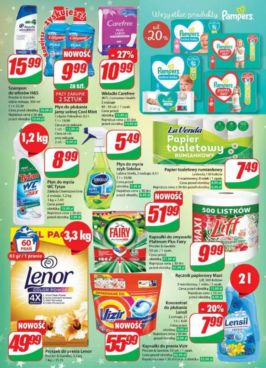 Gazetka promocyjna Dino - ważna 06.12 do 12.12.2023 - strona 20 - produkty: Carefree, Colgate, Fa, Fairy, Kapsułki do prania, Lenor, LG, Olma, Palmolive, Papier, Papier toaletowy, Płyn do mycia, Płyn do płukania, Proszek do prania, Ręcznik, Rum, Sidolux, Tytan, Vizir, Wkładki, Zmywarki