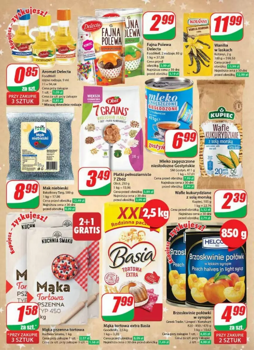 Gazetka promocyjna Dino - ważna 06.12 do 12.12.2023 - strona 27 - produkty: Basia, Brzoskwinie, Delecta, Fa, Kuchnia, Kupiec, Mąka, Mąka pszenna, Mąka tortowa, Mleko, Mleko zagęszczone, Piec, Syrop, Wafle