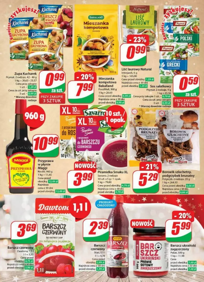 Gazetka promocyjna Dino - ważna 06.12 do 12.12.2023 - strona 28 - produkty: Bakalland, Kucharek, Laur, LG, Maggi, Mieszanka kompotowa, Piramidka smaku, Prymat, Sałat, Savarro, Sos, Zupa