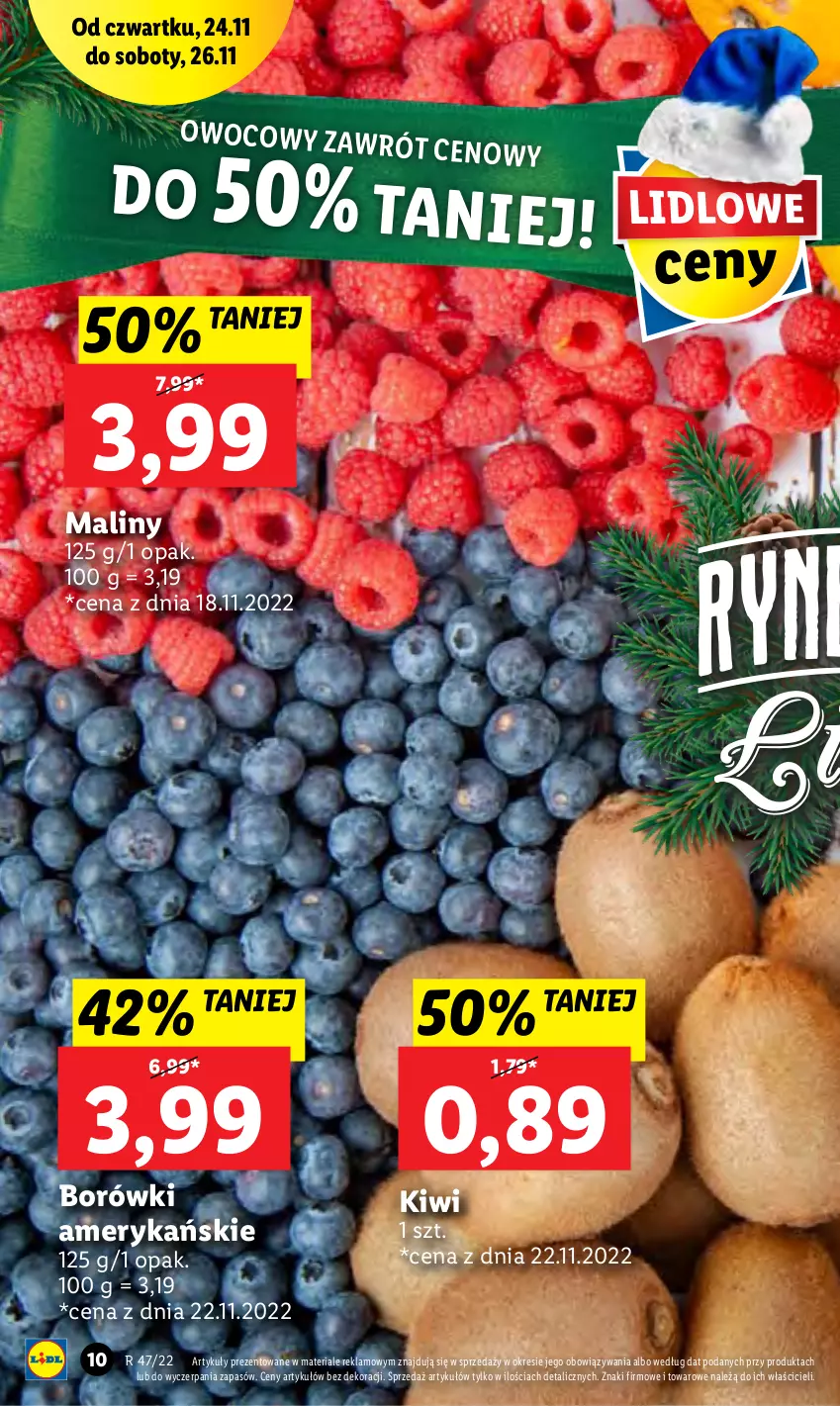 Gazetka promocyjna Lidl - GAZETKA - ważna 24.11 do 26.11.2022 - strona 10 - produkty: Kiwi, Maliny