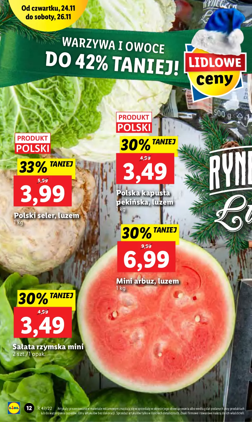 Gazetka promocyjna Lidl - GAZETKA - ważna 24.11 do 26.11.2022 - strona 12 - produkty: Arbuz, Sałat, Warzywa