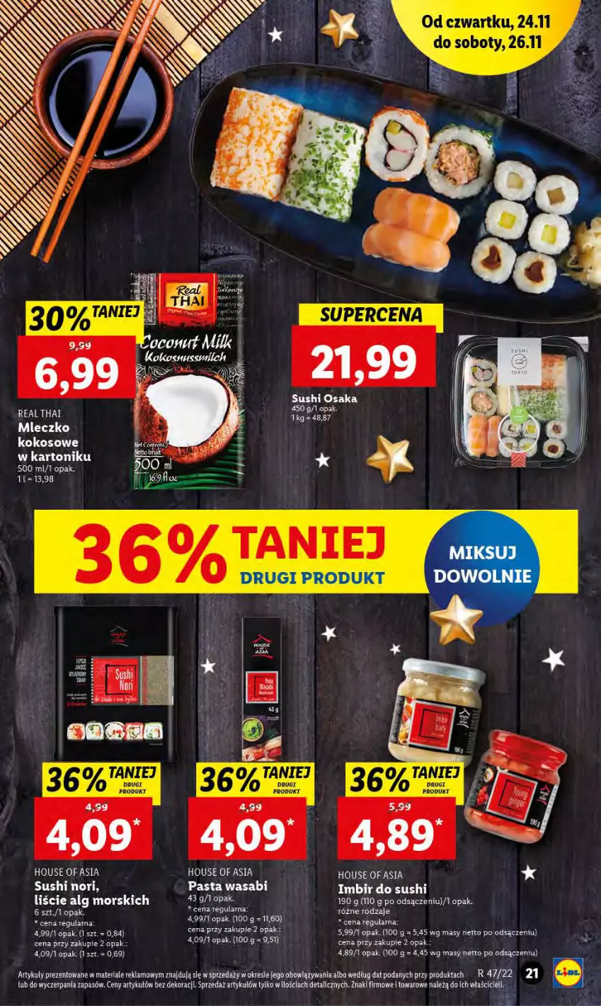 Gazetka promocyjna Lidl - GAZETKA - ważna 24.11 do 26.11.2022 - strona 23 - produkty: House of Asia, LG, Mleczko, Pasta wasabi, Sushi, Tonik, Wasa