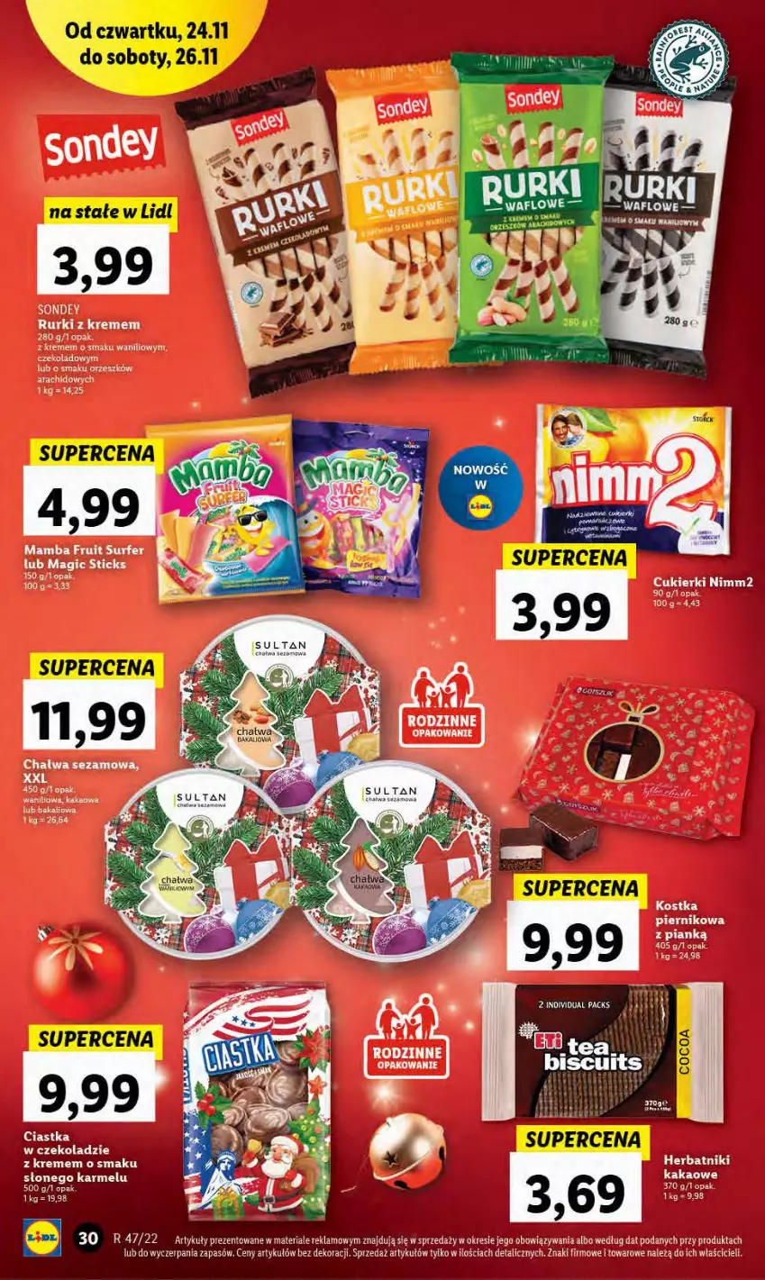 Gazetka promocyjna Lidl - GAZETKA - ważna 24.11 do 26.11.2022 - strona 32 - produkty: Ciastka, Cukier, Cukierki, Herbatniki, Kakao, Mamba, Nimm2, Piernik, Rurki, Surf